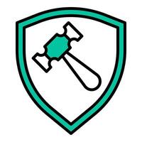 court hammer and shield icon, judge and court tools icon vector