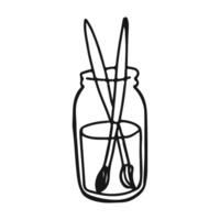 Two Paintbrushes in a Jar of Water With Tassels on White Background vector