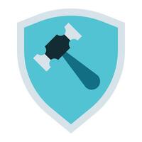 court hammer and shield icon, judge and court tools icon vector