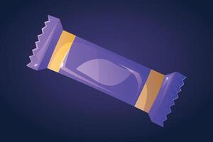 Chocolate bar, candy in bright purple packaging. isolated cartoon sweet illustration. vector