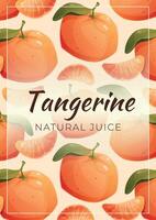 promotional fruit banner. A4 leaflet with a background of a pattern with ripe citrus tangerines. Juice packaging design. vector