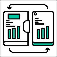 Nota sincronización icono en teléfono inteligente, teneduría de libros y negocio icono vector