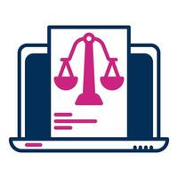 laptop and justice scale icon, judge and court tools icon vector