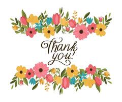 A colorful flower arrangement with the words thank you written in cursive vector