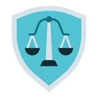 shield and scales of justice icon, judge and court tools icon vector
