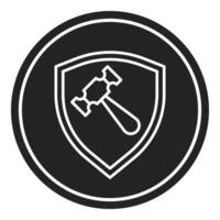 court hammer and shield icon, judge and court tools icon vector
