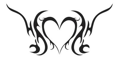 neo tribal corazón y2k estético tatuaje gótico cubrir, fuego o alas resumen silueta aislado en antecedentes. divisor, borde, ciber cuerpo ornamento, neotribal web godo decoración vector