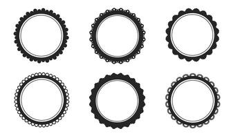 Scalloped edge emblem seal frame round price badge simple decoration isolated on white background. Stamp, wavy clip art. illustration vector