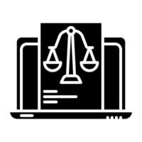 laptop and justice scale icon, judge and court tools icon vector