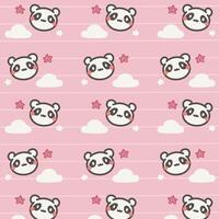 Kawaii Cute Pattern with Pandas and Clouds on Pink Background vector