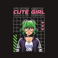 cute girl anime character design illustration, anime poster design vector