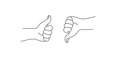 A set of likes and designs in one line. Social evaluation on the Internet. graphics of hands. vector