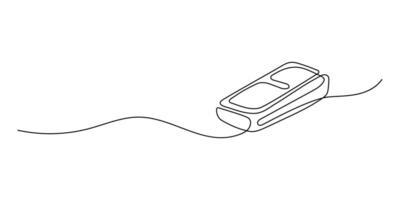 Continuous one single line drawing of pos payment terminal with gprs in silhouette on a white background. Linear stylized. vector