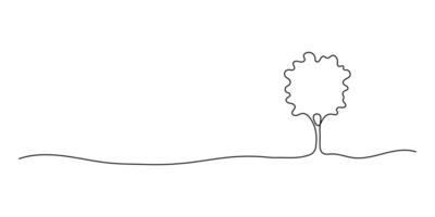 Tree in the style of one line drawing on a white background. Tree black linear design symbol of life and fertility. illustration of nature vector