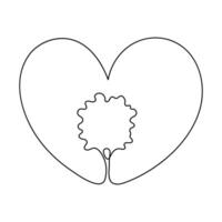 árbol en el corazón uno línea en un blanco antecedentes. el concepto de amor para naturaleza en un minimalista estilo. ecología vector