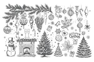 Christmas set in sketch style. Hand drawn illustration. vector