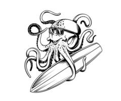 Octopus with surf isolated t-shirt print vector