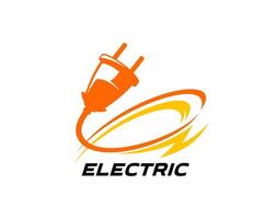 Electric energy icon of lightning, cable and plug vector