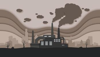 Paper cut factory pollution, chimney smoke banner vector