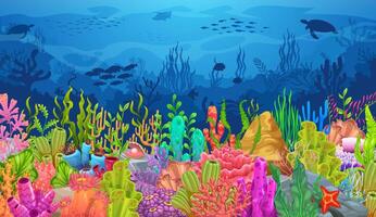 Algae seaweeds underwater landscape, aquatic scene vector