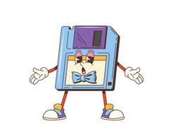 Cartoon groovy diskette character, floppy disk vector