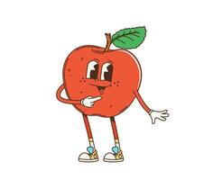 Retro groovy red apple character with hippie vibe vector