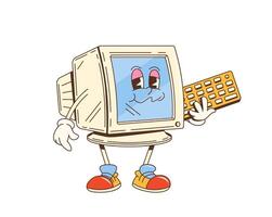 Cartoon groovy computer pc monitor character vector