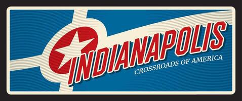 Indianapolis city in USA, old travel plate sign vector