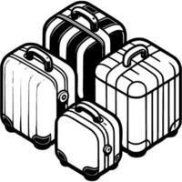 Bunch of travel suitcases on wheels in monochrome. Preparing to fly on vacation. Simple minimalistic in black ink drawing on white background vector