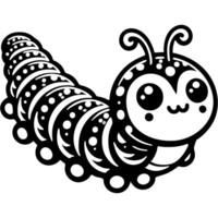 Little funny caterpillar in monochrome. Worm silkworm. Simple minimalistic in black ink drawing on white background vector