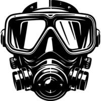 Military respirator with mask and filters in monochrome. Soldier ammunition for protection. Simple minimalistic in black and white drawing on white background vector