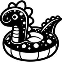 inflable boya salvavidas anillo con cabeza dinosaurio en monocromo. enseñando de niño a nadar. sencillo minimalista en negro tinta dibujo en blanco antecedentes vector