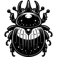 Horned rhinoceros beetle from above in monochrome. Exotic tropical insect. Simple minimalistic in black ink drawing on white background vector
