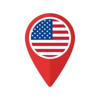 Red Map Marker with USA round Flag. Location Pin isolated icon vector