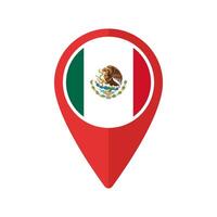 Red Map Marker with Mexican round Flag. Location Pin isolated icon vector