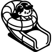 Baby slides down children plastic slide in monochrome. Summer amusement park. Simple minimalistic in black ink drawing on white background vector