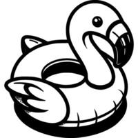 Inflatable swimming ring in shape of flamingo bird in monochrome. Baby swimming accessories. Simple minimalistic in black ink drawing on white background vector