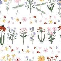 Simple wild flowers on white background seamless pattern vector