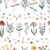 Simple wild flowers on white background seamless pattern vector