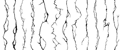 Broken wall crack, seamless cleft crackles set vector