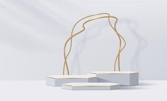 White podium stage with golden arch, stylish scene vector