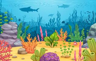 Algae seaweeds on underwater bottom game landscape vector