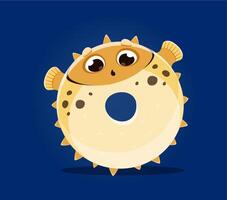 Sea animals underwater font, letter O puffer fish vector