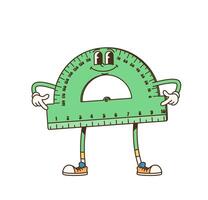 Retro groovy protractor ruler old school character vector