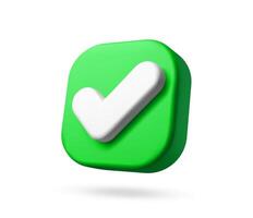 3D check icon, checklist tick, done mark button vector