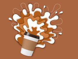 Paper cut coffee with milk cream and drink splash vector