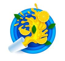 Paper cut orange lemon juice splash citrus fruit vector