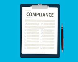 Compliance policy, clipboard with paper document vector