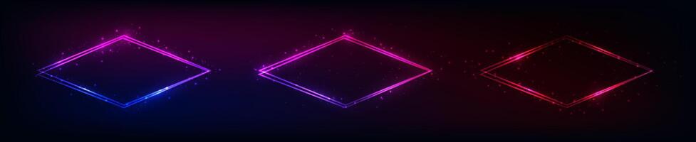 Neon double rhombus frame with shining effects vector