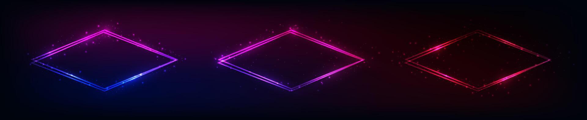 Neon double rhombus frame with shining effects